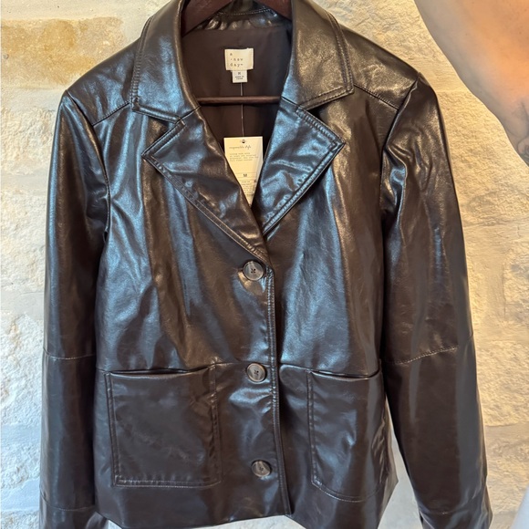 a new day Jackets & Blazers - A New day Shiny Women Black Leather Jacket